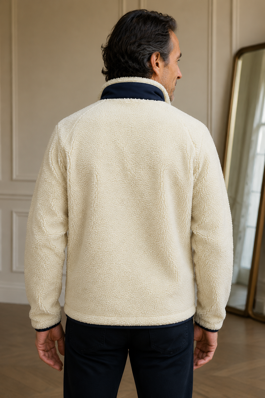 Teddy Wool High Collar Zip Jacket - back