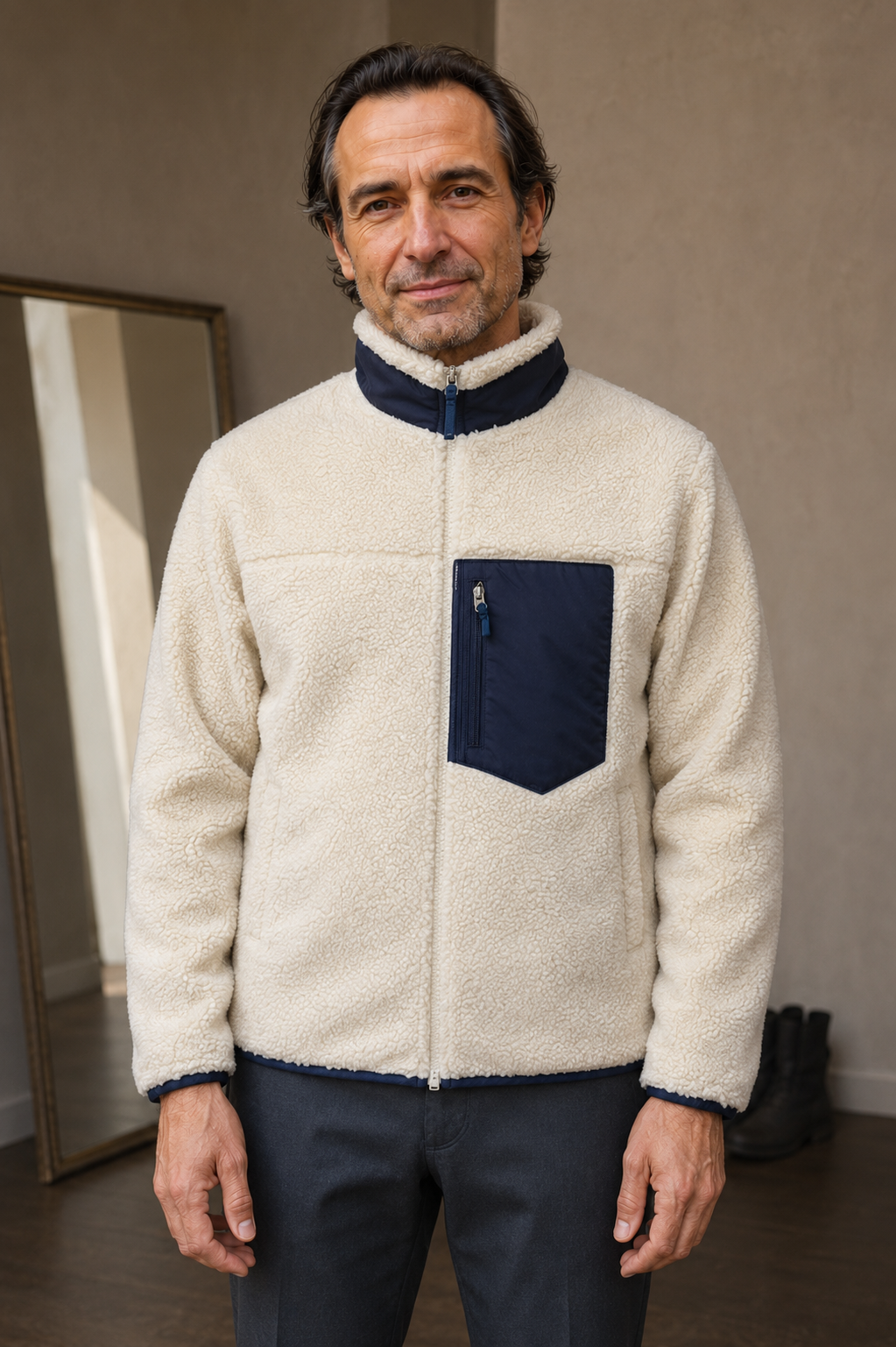Teddy Wool High Collar Zip Jacket - hero closed