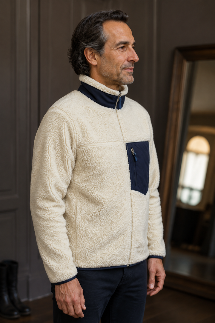 Teddy Wool High Collar Zip Jacket - side