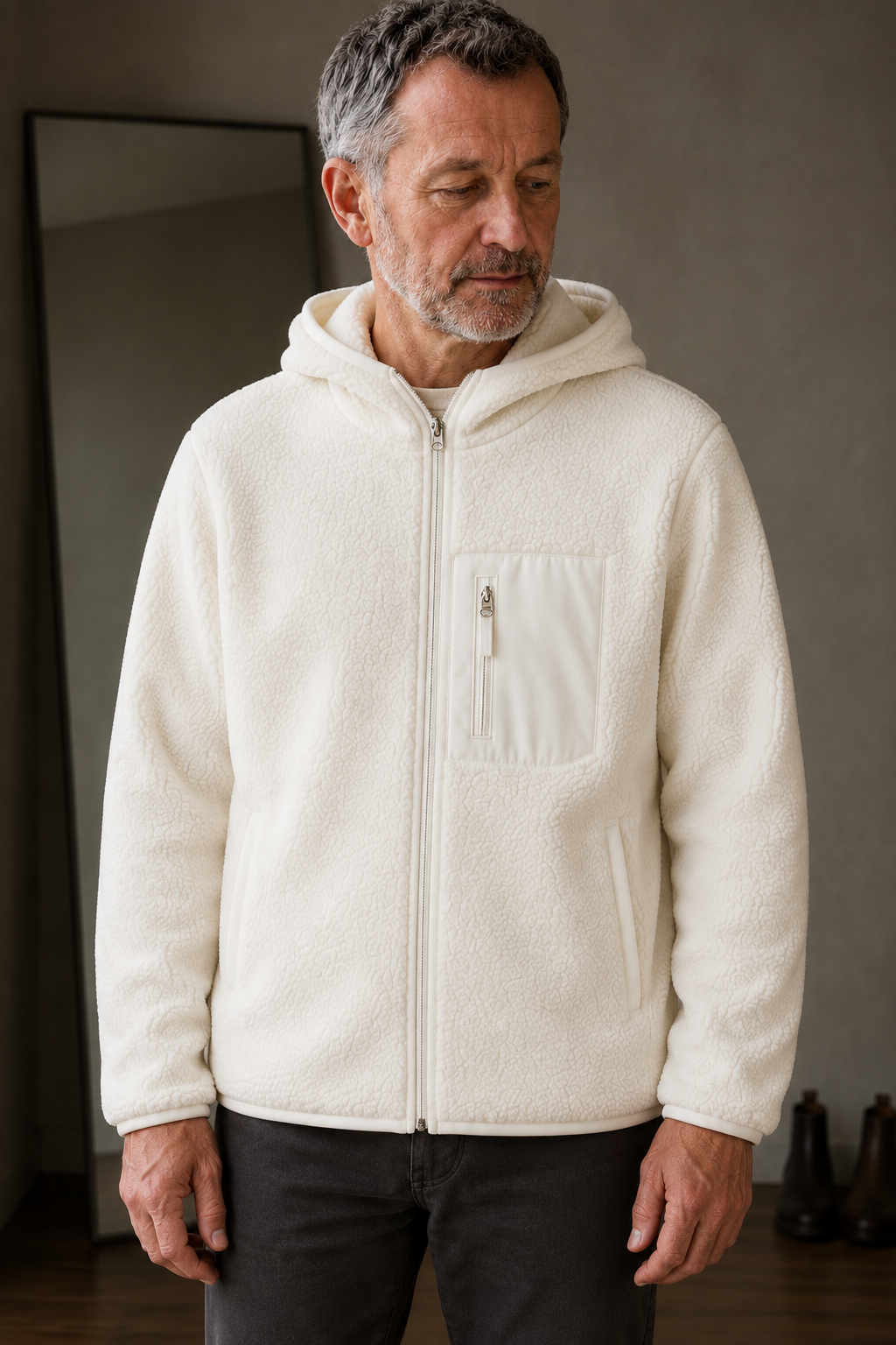 Teddy Wool Hooded Fleece Jacket - close-up