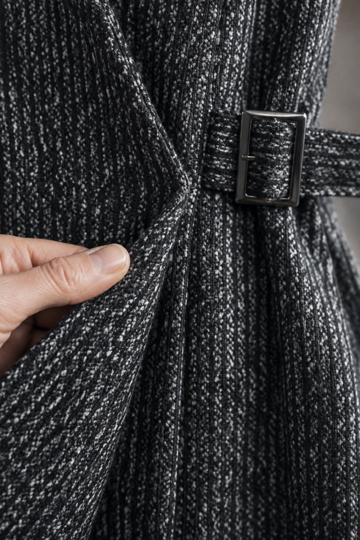 Thérèse | Longline Tweed Wrap Vest - fabric close-up