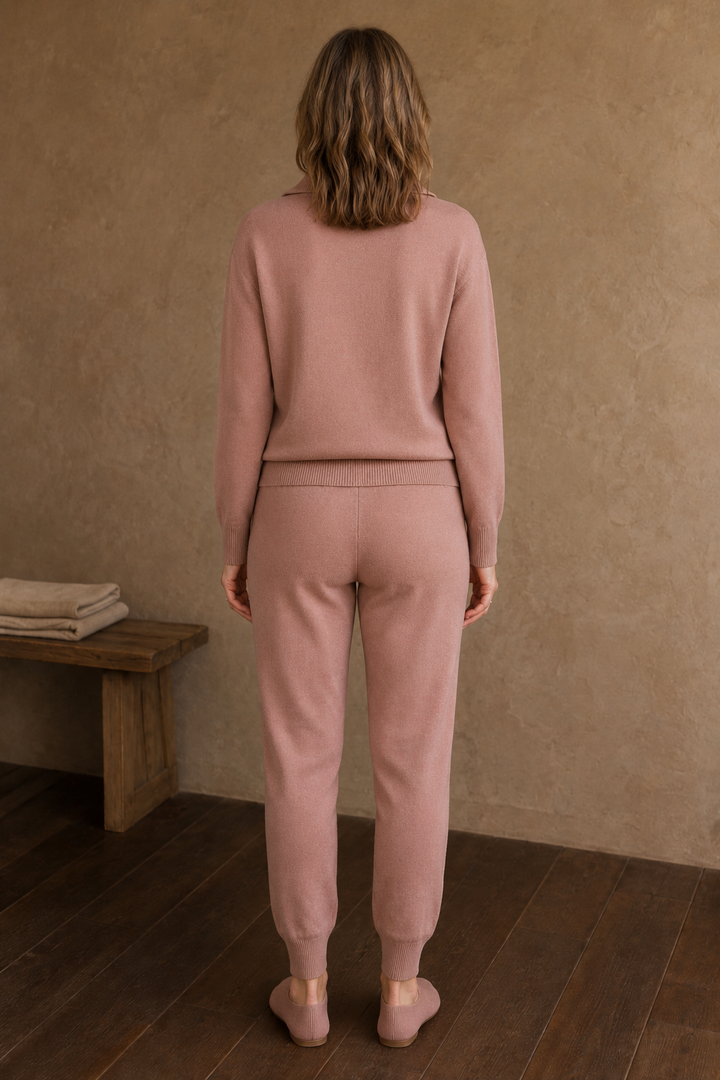 Thomasine | Half Zip Knit Two Piece Set - Peach