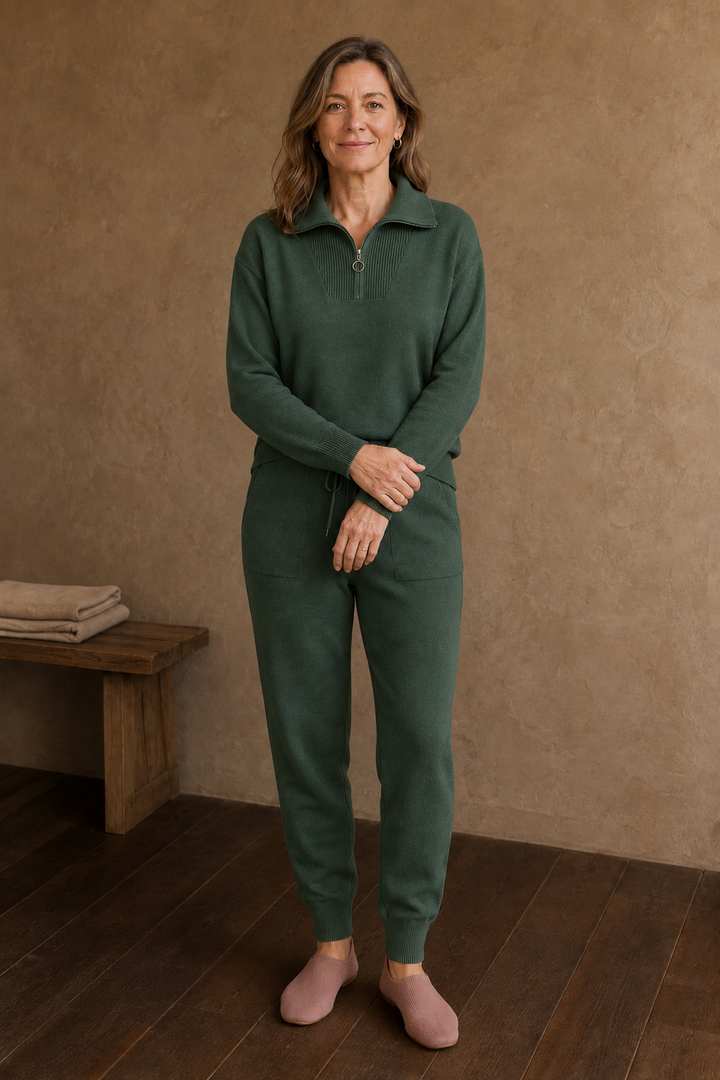 Thomasine | Half Zip Knit Two Piece Set - Green