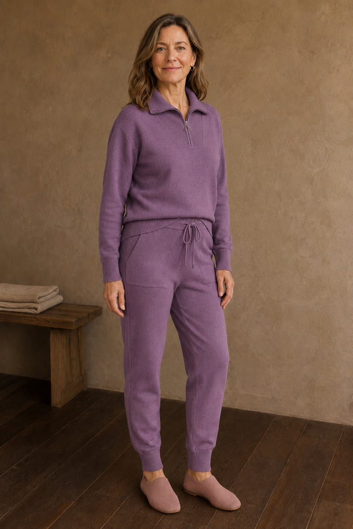 Thomasine | Half Zip Knit Two Piece Set - Mauve