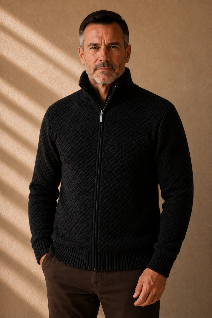 Fleece Lined Zip Knit Cardigan - Black