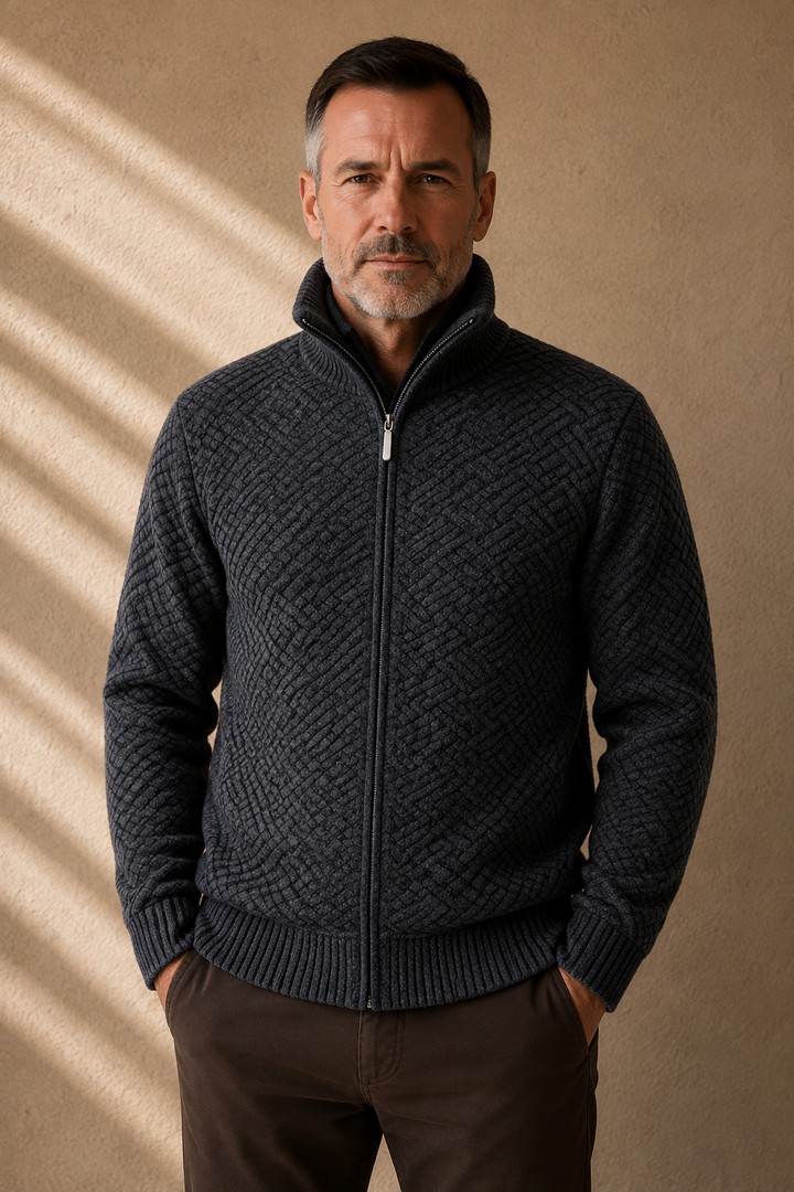 Fleece Lined Zip Knit Cardigan - Dark Gray