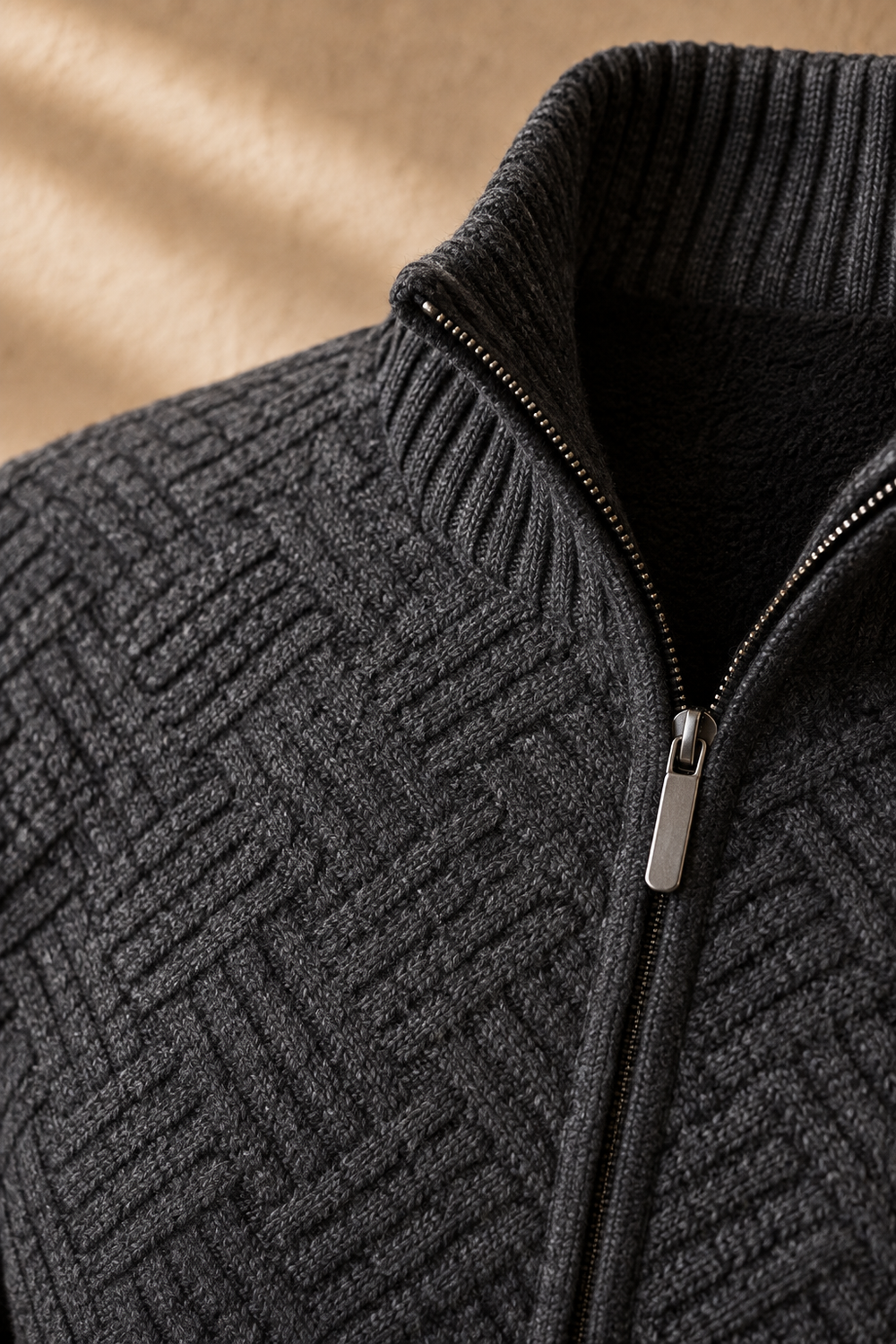 Fleece Lined Zip Knit Cardigan - fabric close-up