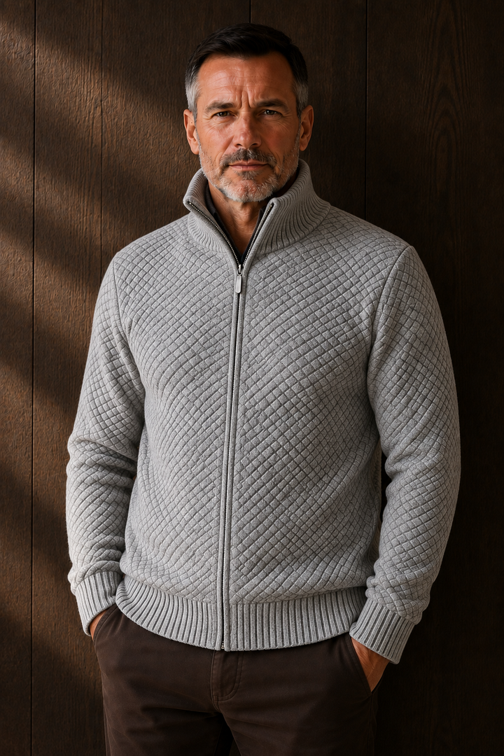 Fleece Lined Zip Knit Cardigan - Light Gray
