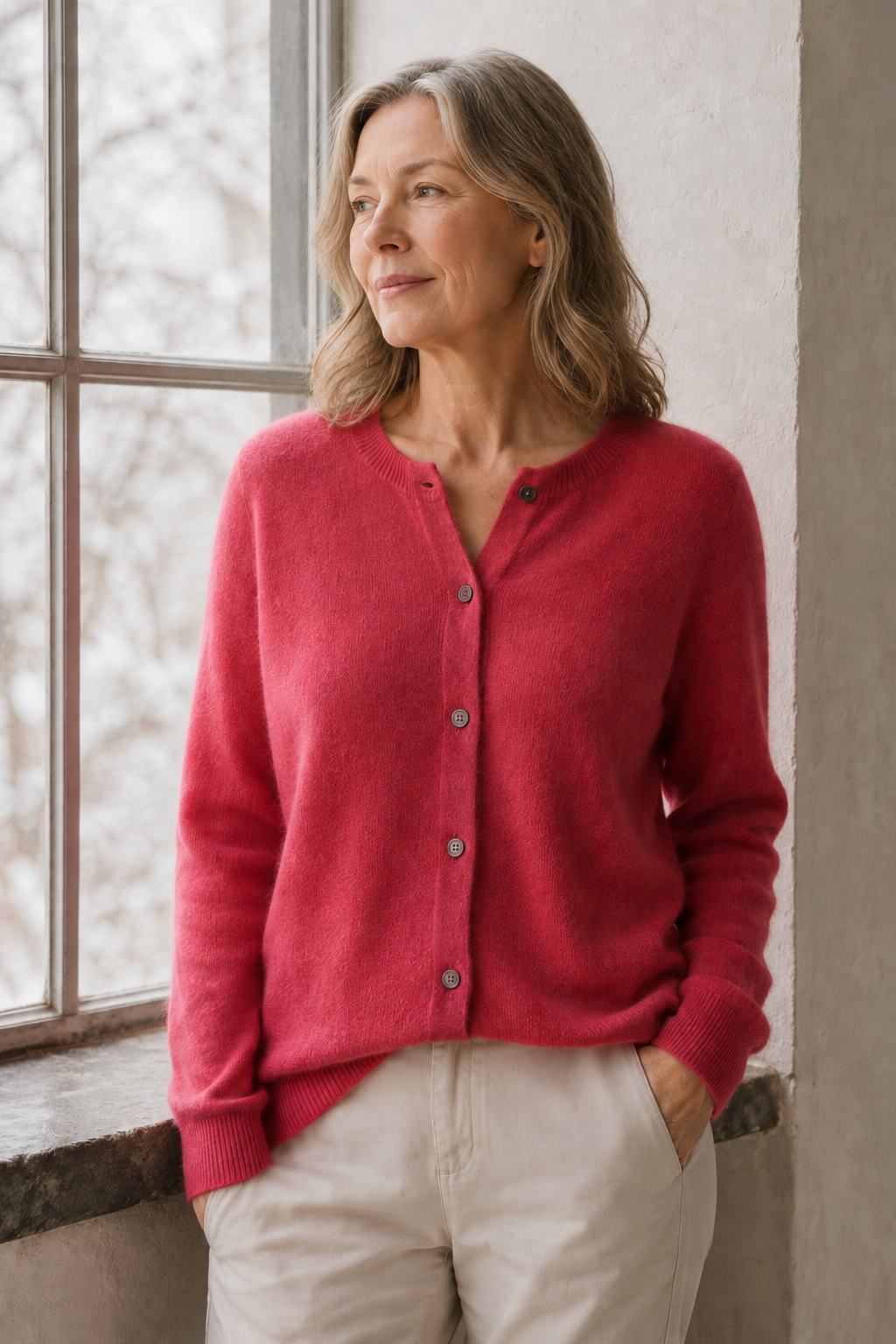Trudy | Merino Wool Cashmere Cardigan - Dark Pink