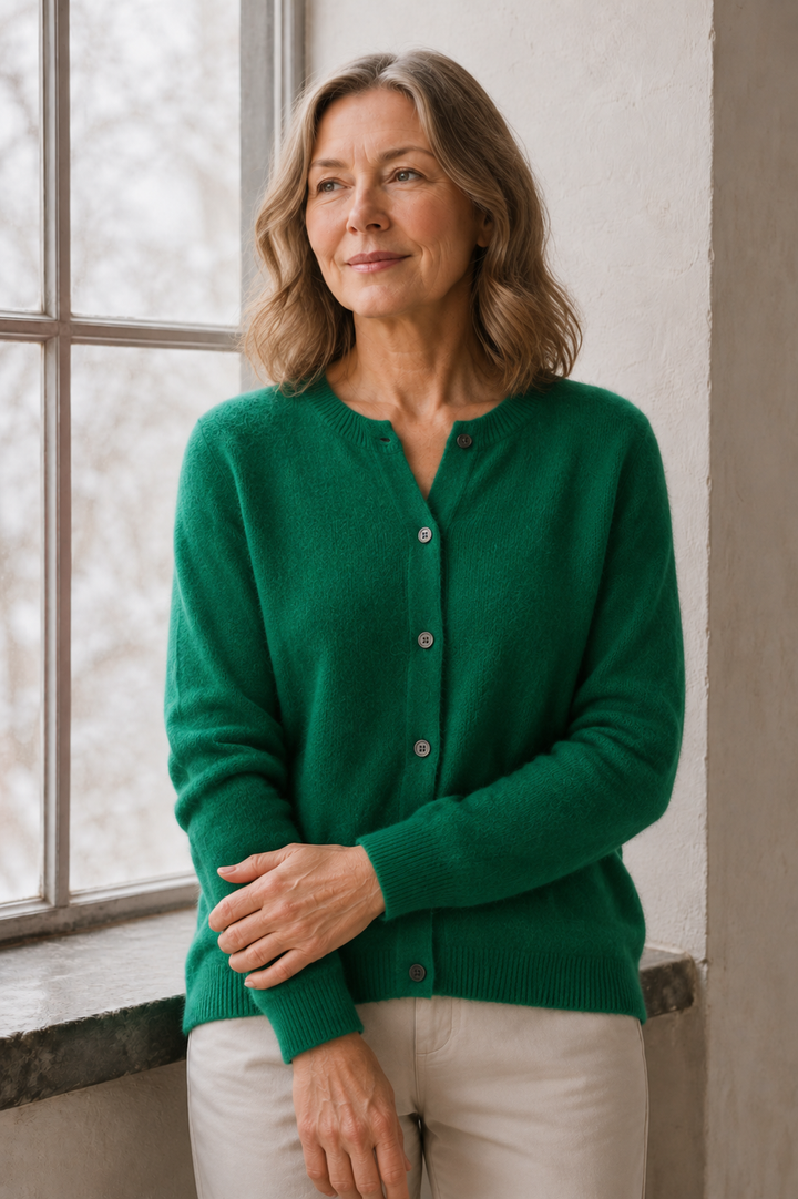 Trudy | Merino Wool Cashmere Cardigan - Green