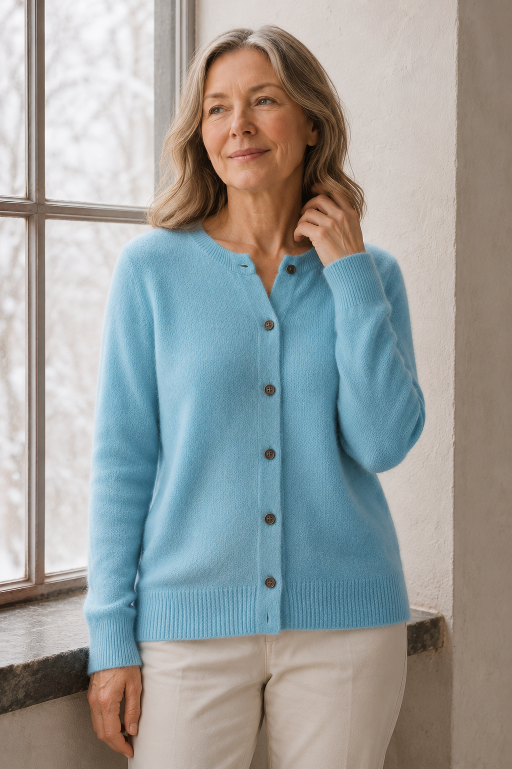 Trudy | Merino Wool Cashmere Cardigan - Light Blue