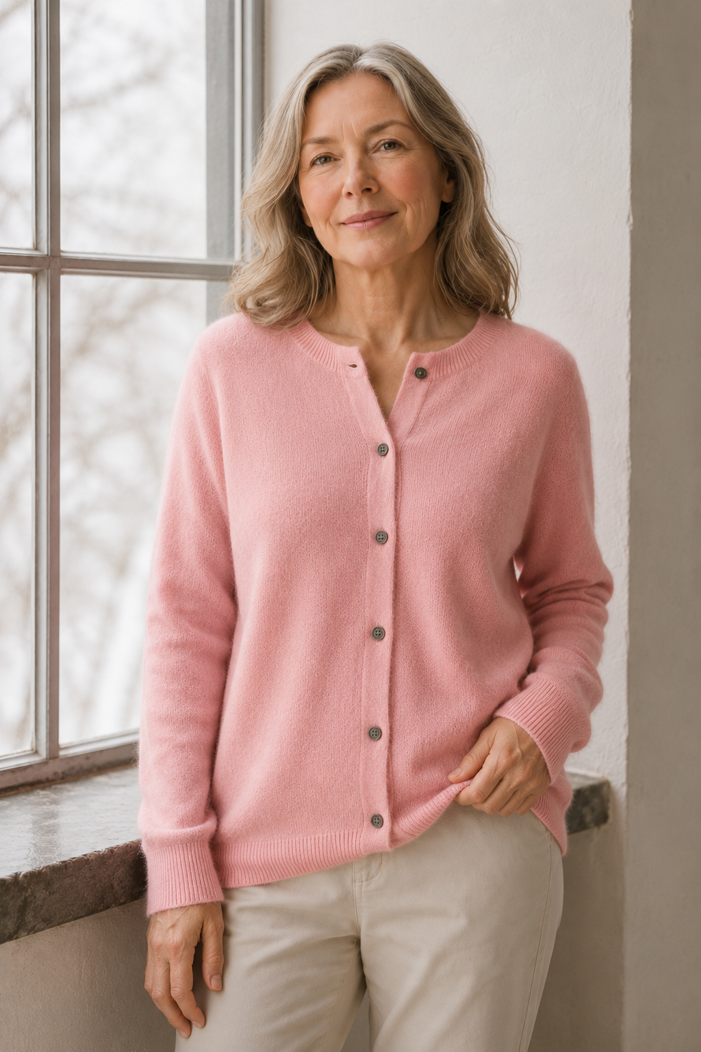 Trudy | Merino Wool Cashmere Cardigan - Light Pink