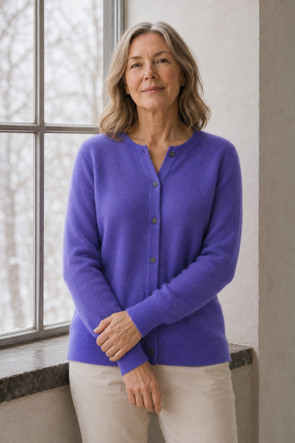 Trudy | Merino Wool Cashmere Cardigan - Purple