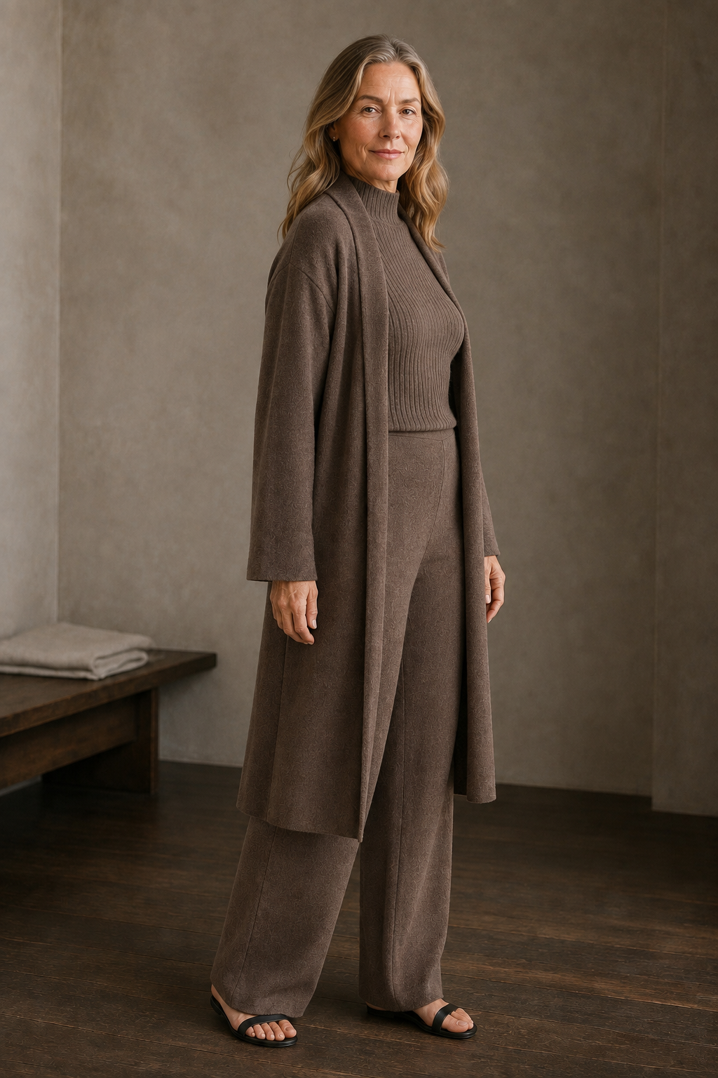 Valerie | Three Piece Ribbed Knit Set - Coffee
