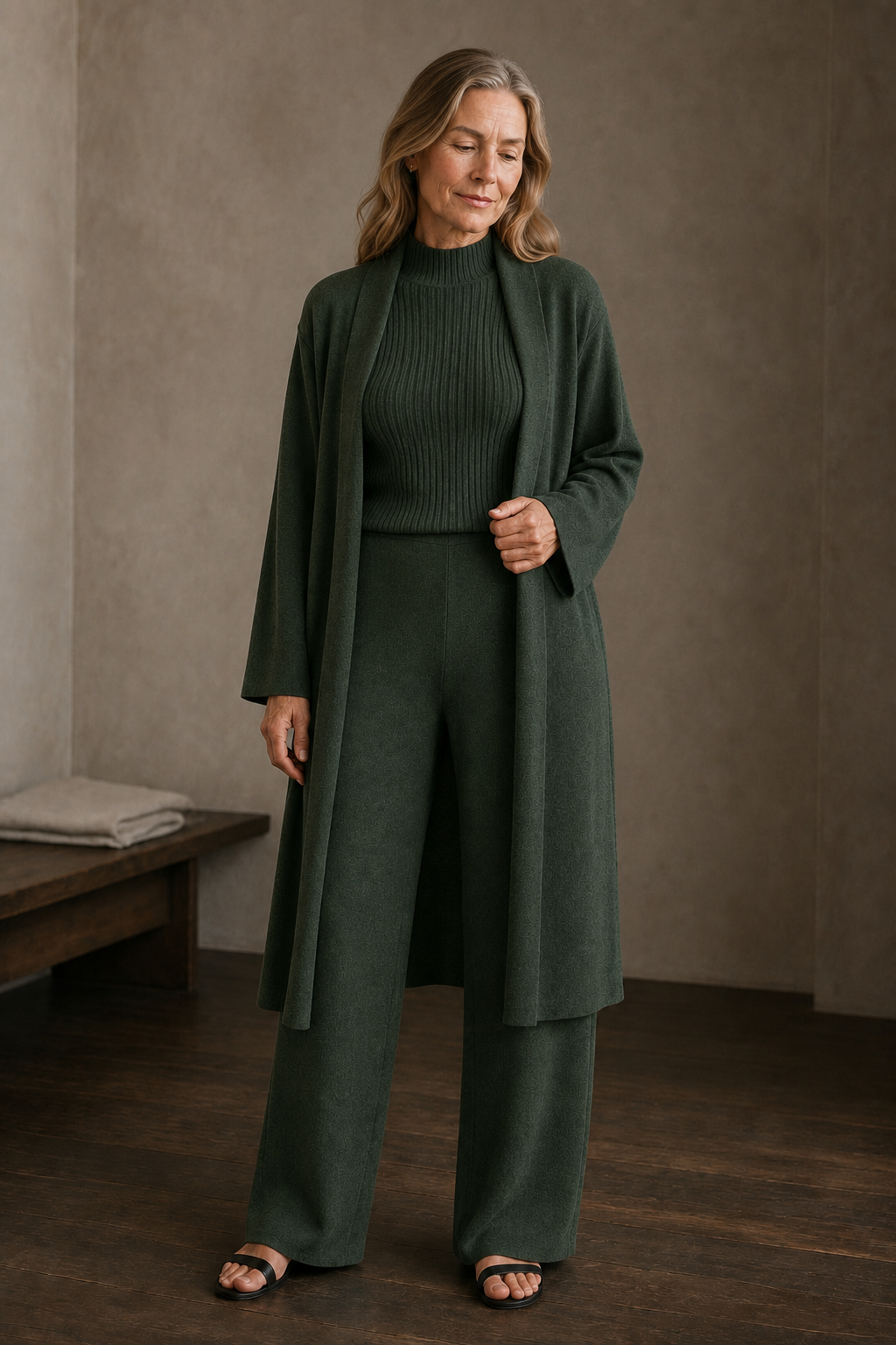 Valerie | Three Piece Ribbed Knit Set - Forest Green