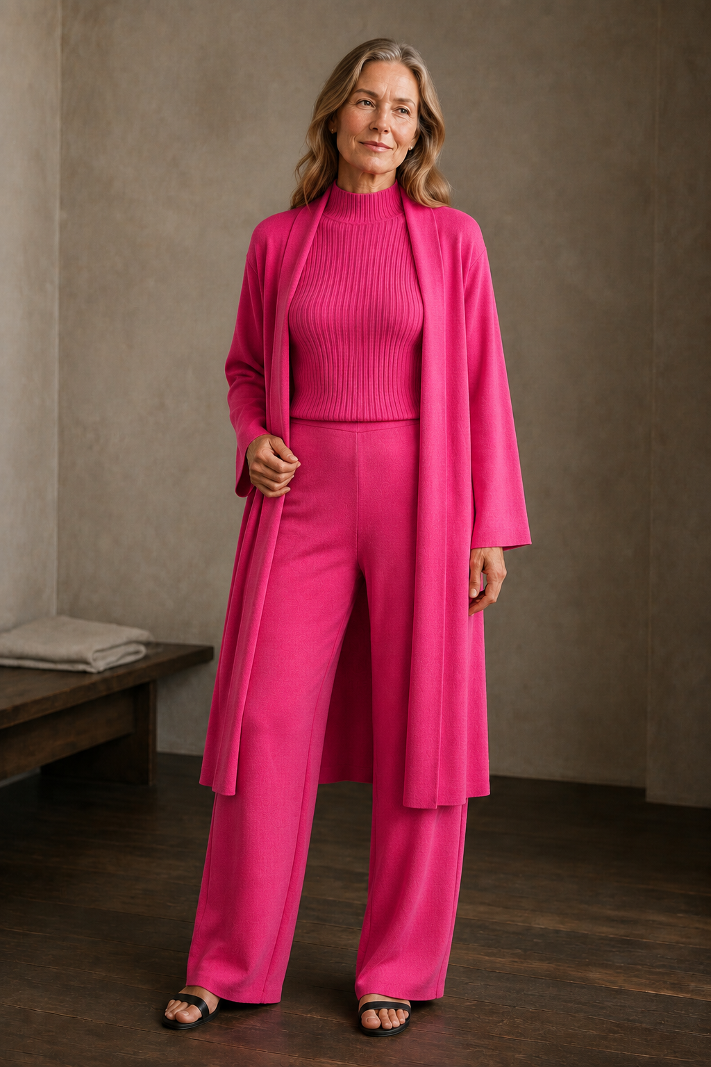 Valerie | Three Piece Ribbed Knit Set - Hot Pink