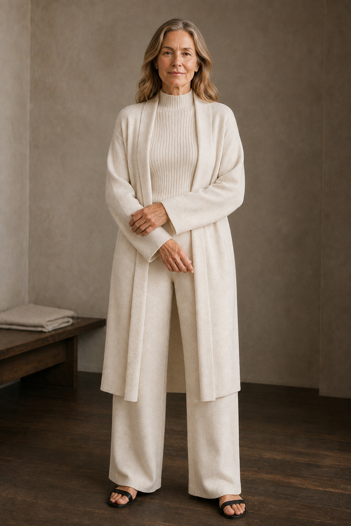 Valerie | Three Piece Ribbed Knit Set - Ivory