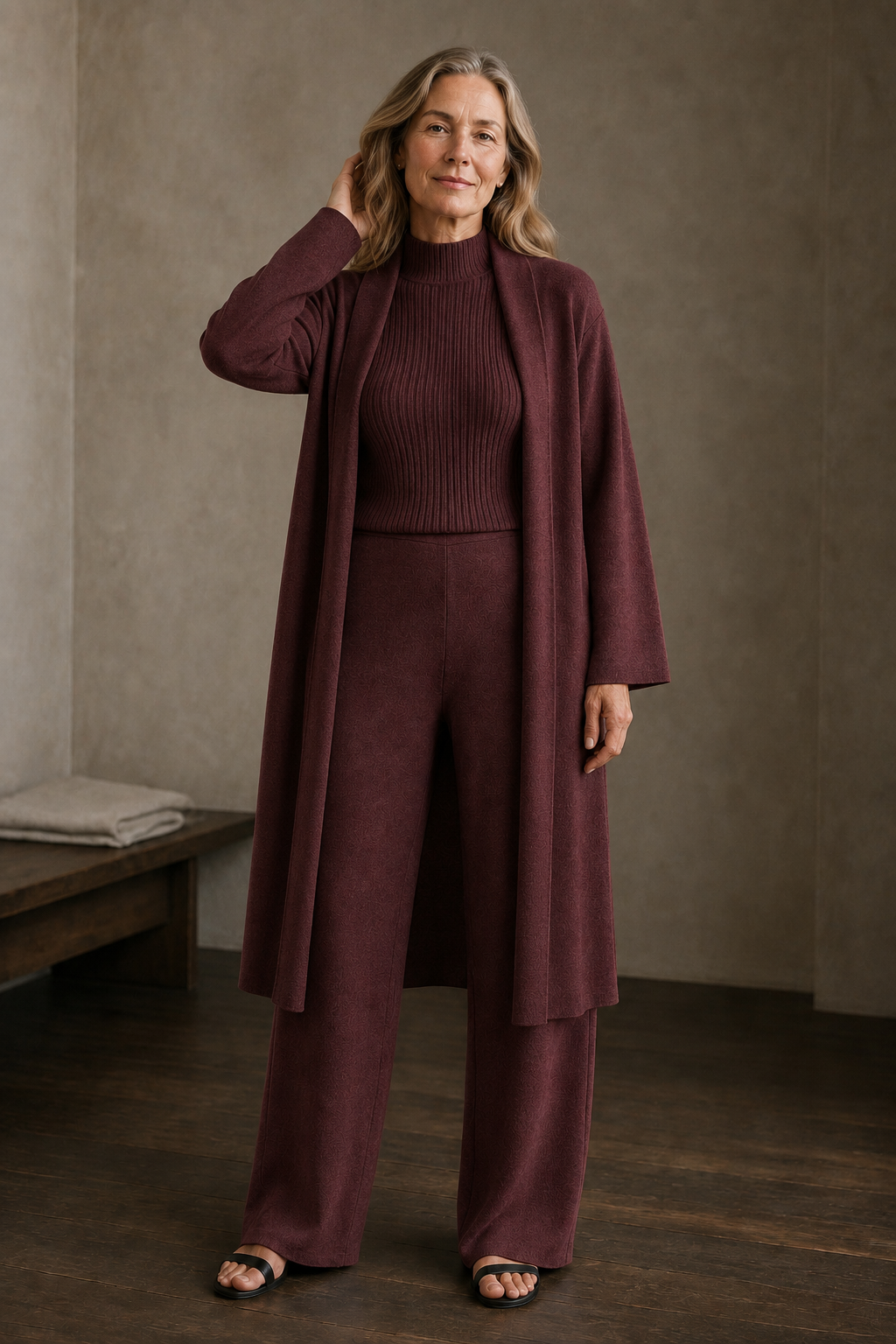 Valerie | Three Piece Ribbed Knit Set - Maroon
