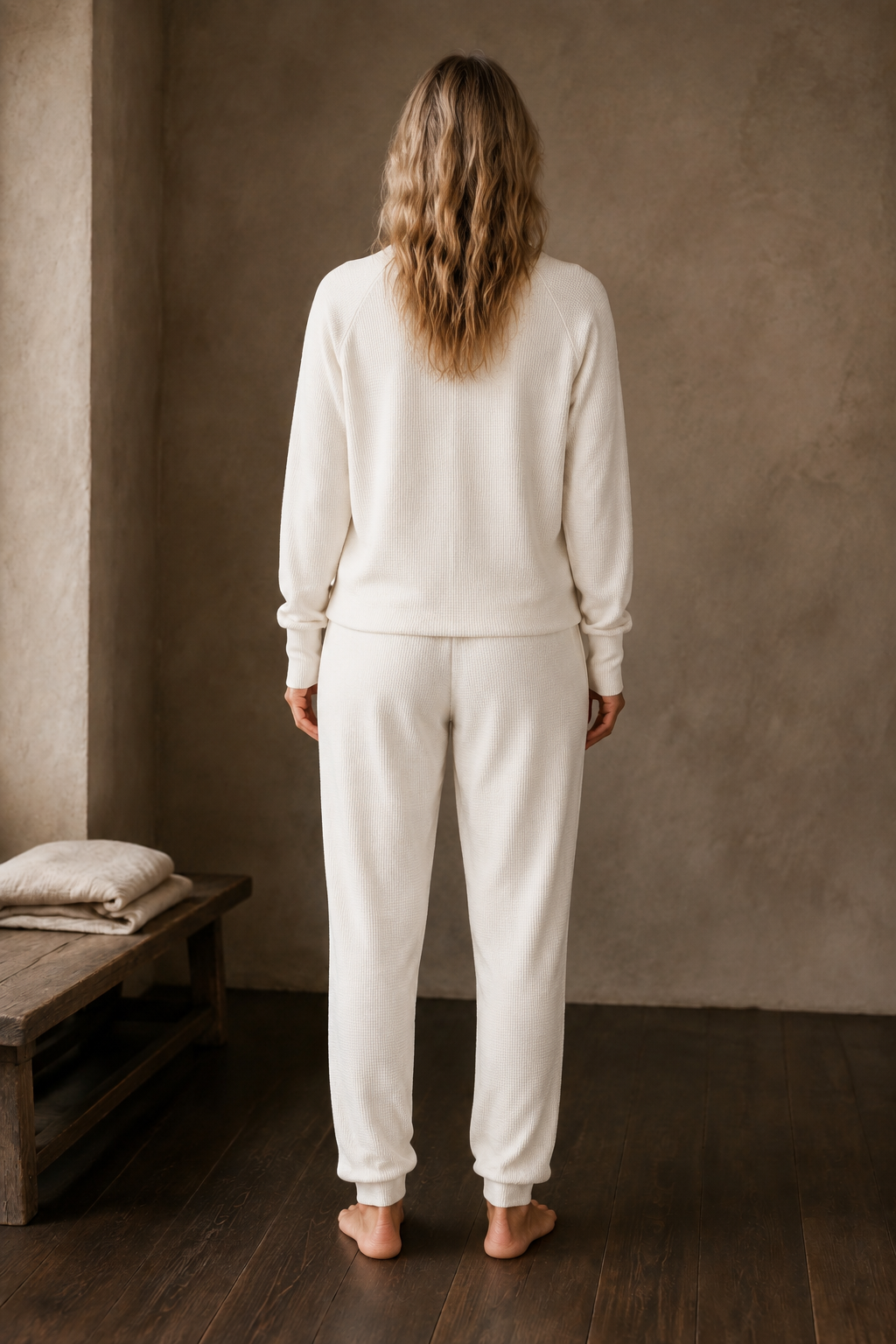 Waffle Knit Cotton Blend Lounge Set back view