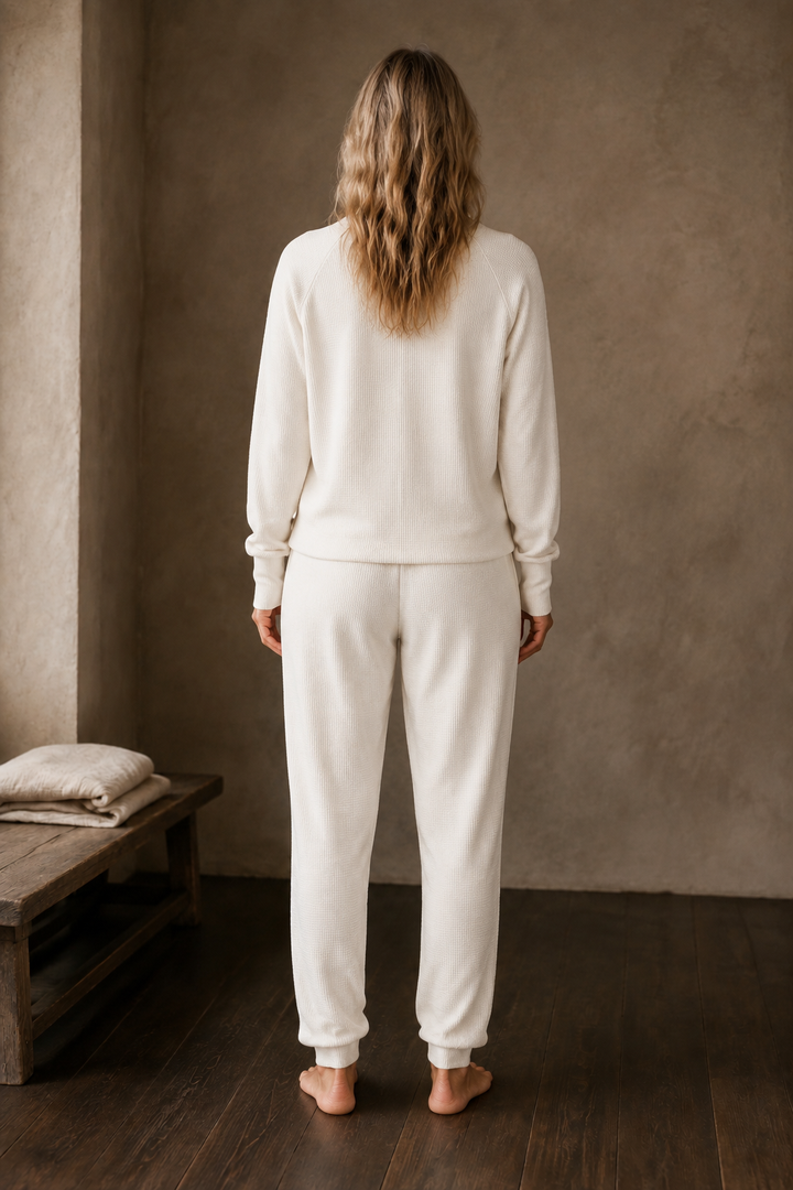 Waffle Knit Cotton Blend Lounge Set back view