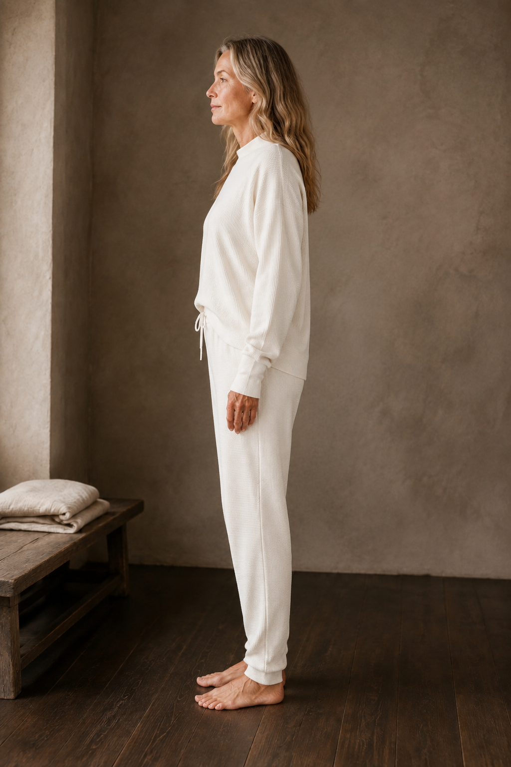 Waffle Knit Cotton Blend Lounge Set side view