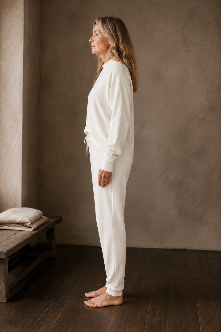 Waffle Knit Cotton Blend Lounge Set side view