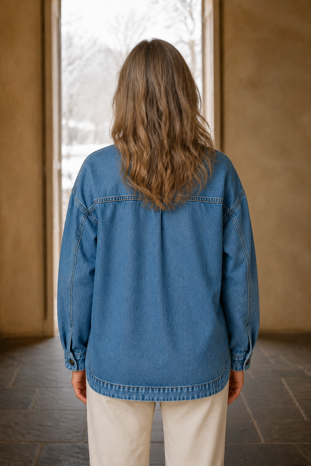 Washed Denim Oversized Jacket - Blue