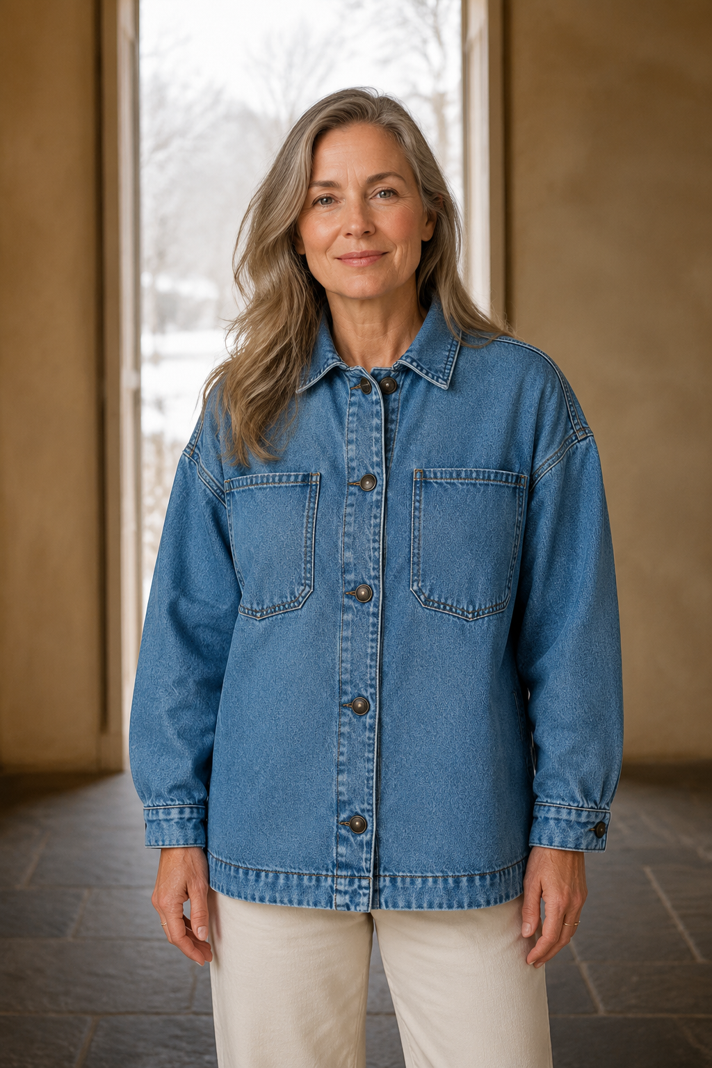 Washed denim oversized jacket closed