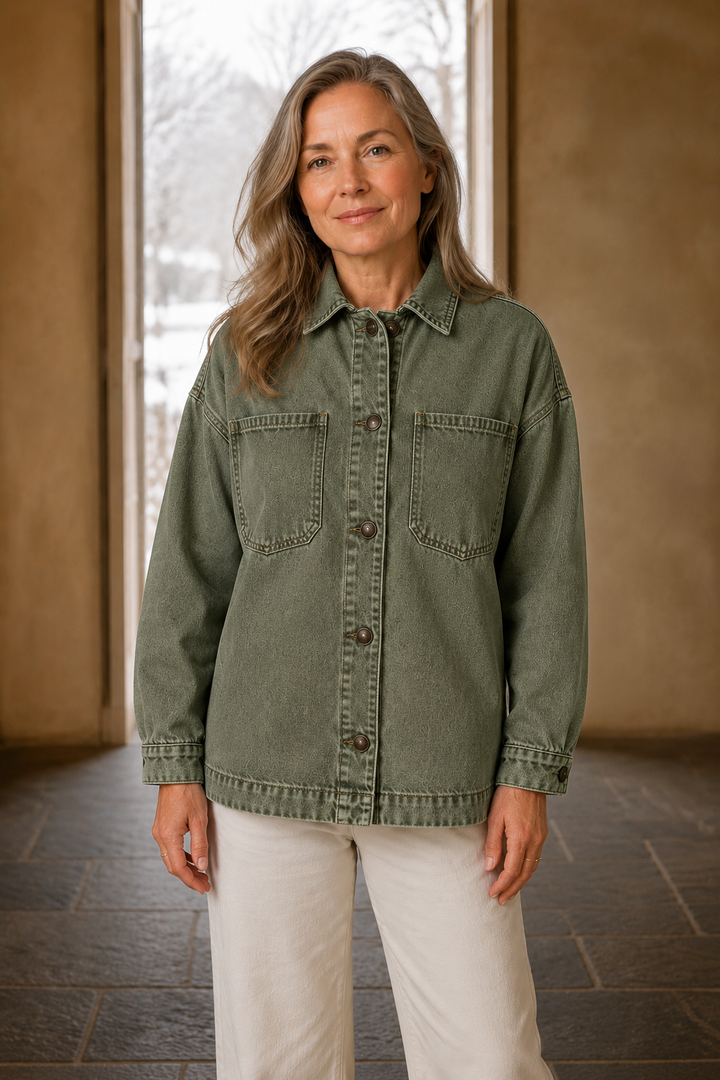 Washed Denim Oversized Jacket - Green