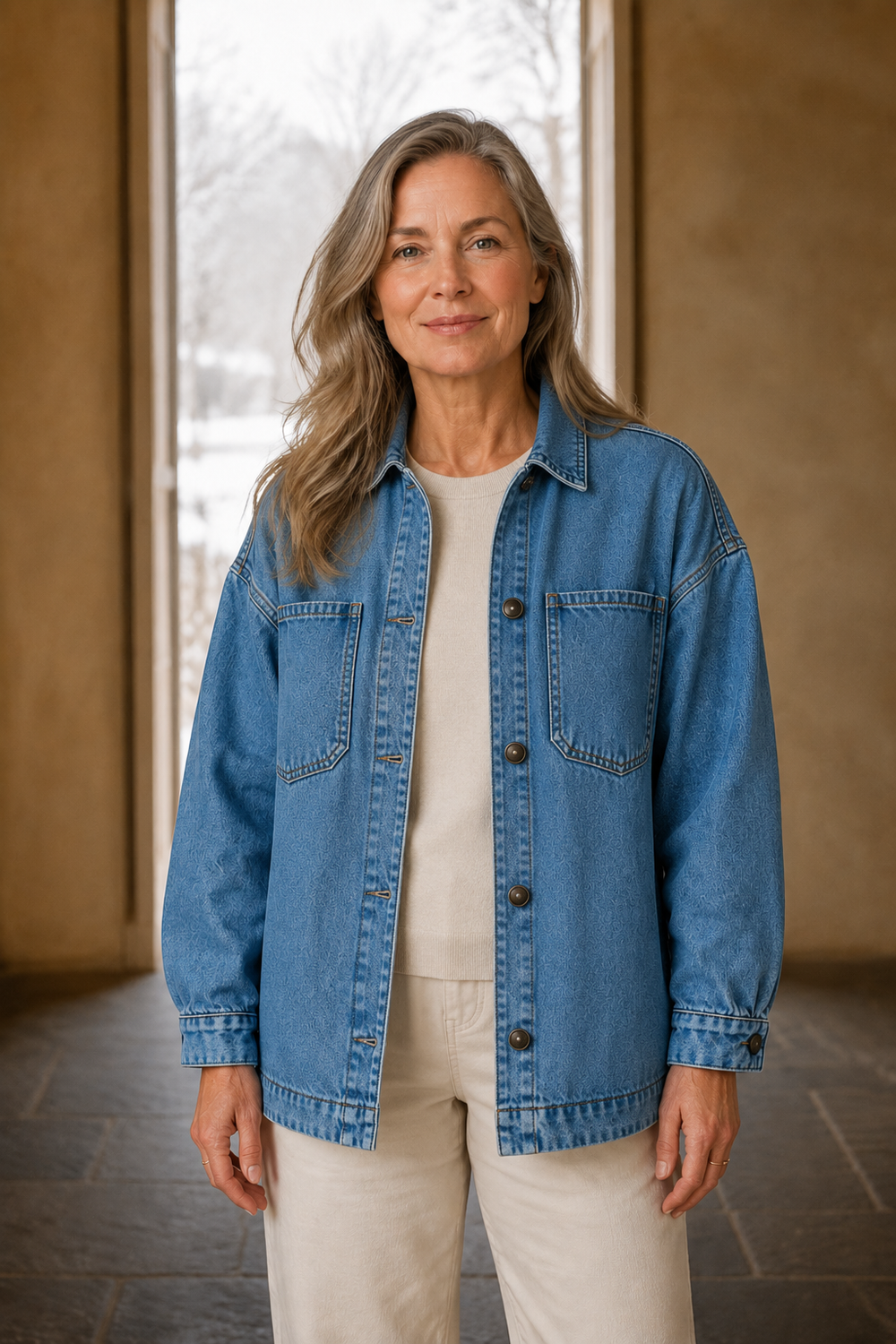 Washed denim oversized jacket open