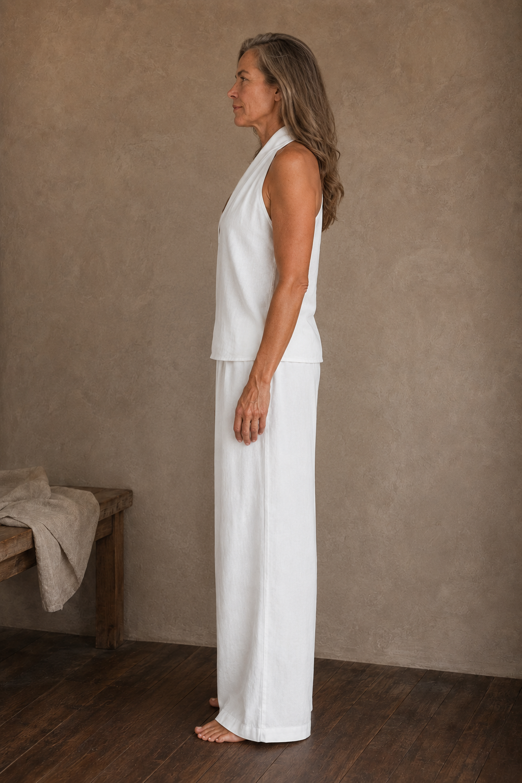 Washed Denim Vest And Trouser Set side view