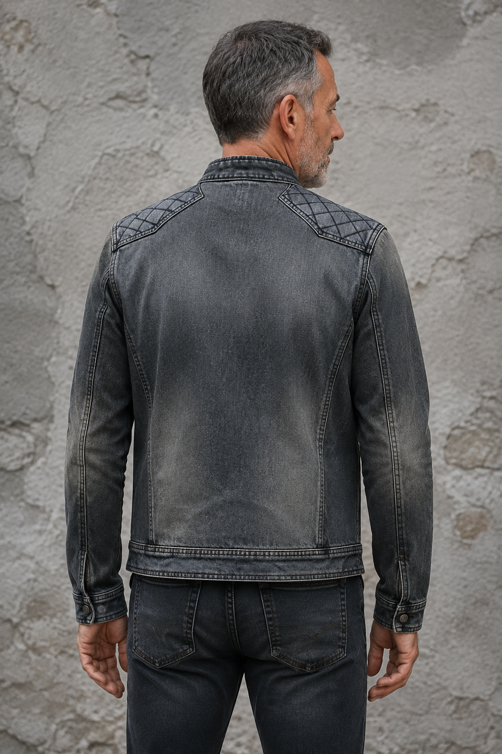 Washed Denim Zip Collar Jacket - back