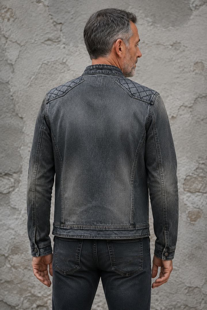 Washed Denim Zip Collar Jacket - back
