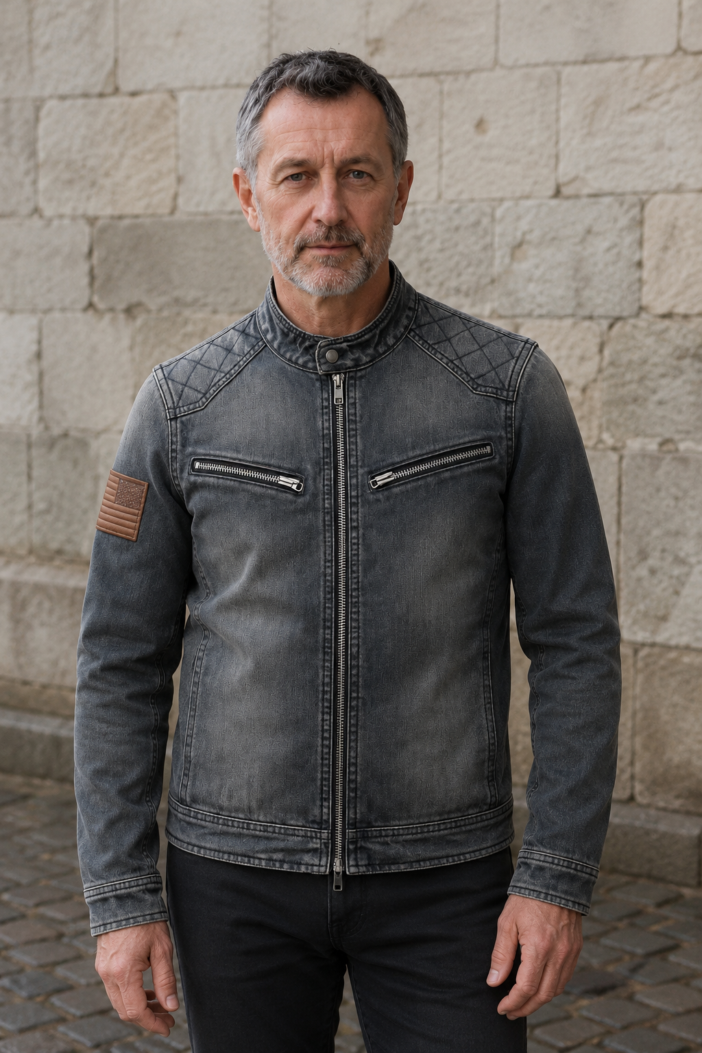 Washed Denim Zip Collar Jacket - hero closed