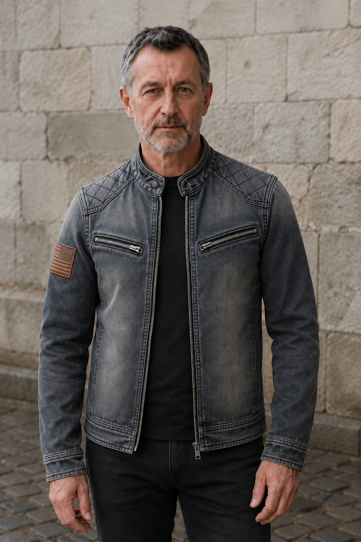 Washed Denim Zip Collar Jacket - hero open