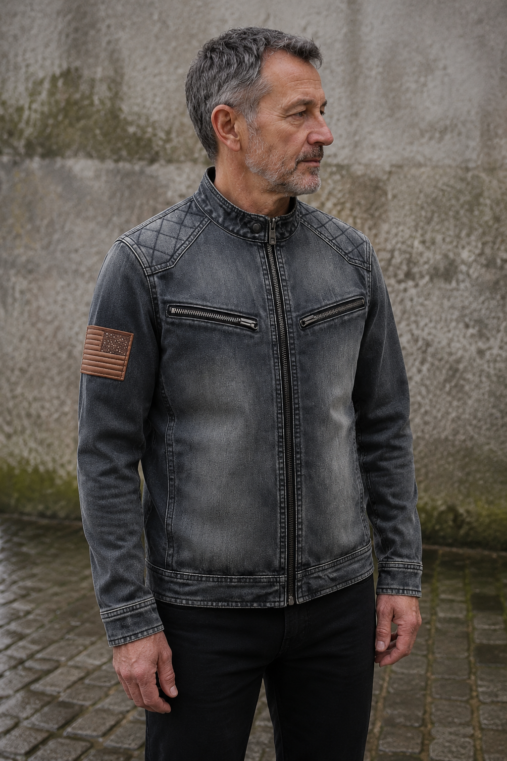 Washed Denim Zip Collar Jacket - side