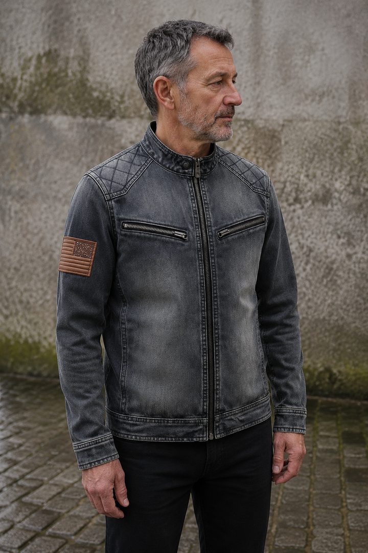 Washed Denim Zip Collar Jacket - side