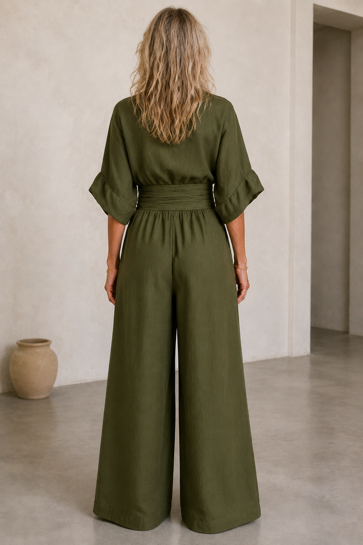 Wide Leg Linen Jumpsuit back view