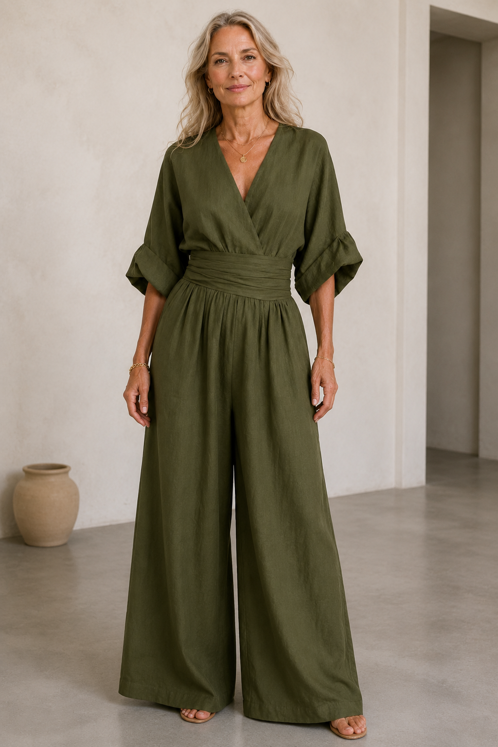 Wide Leg Linen Jumpsuit editorial product photo