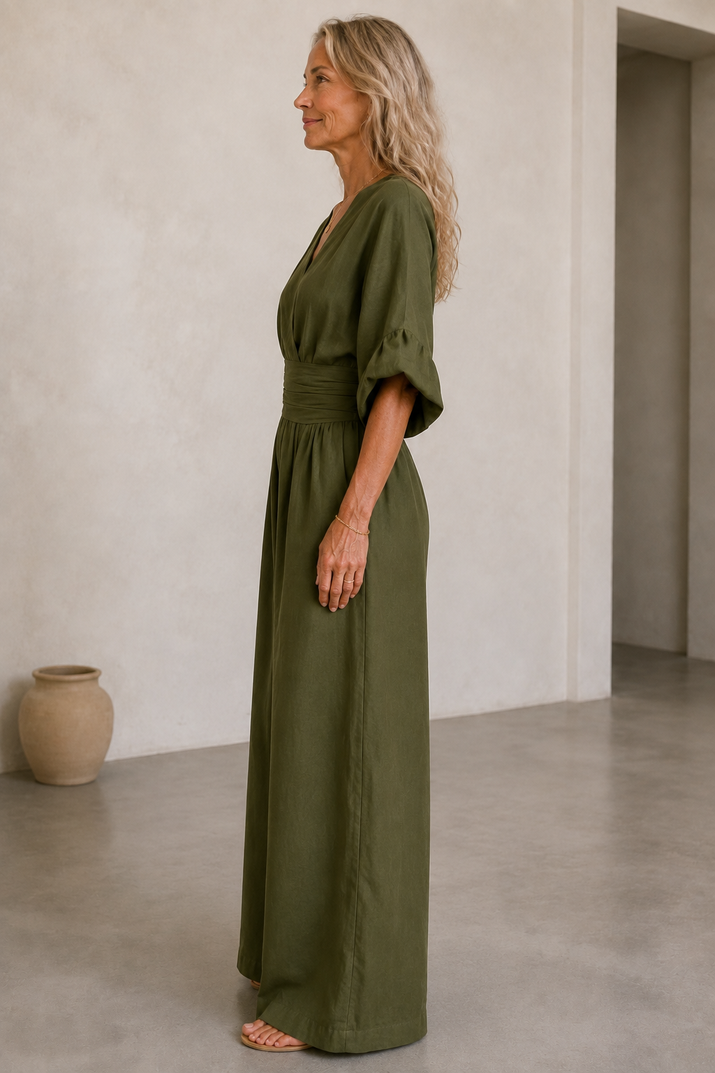 Wide Leg Linen Jumpsuit side view