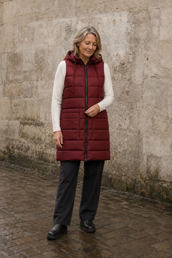 Wilhelmina | Quilted Longline Hooded Vest - Red