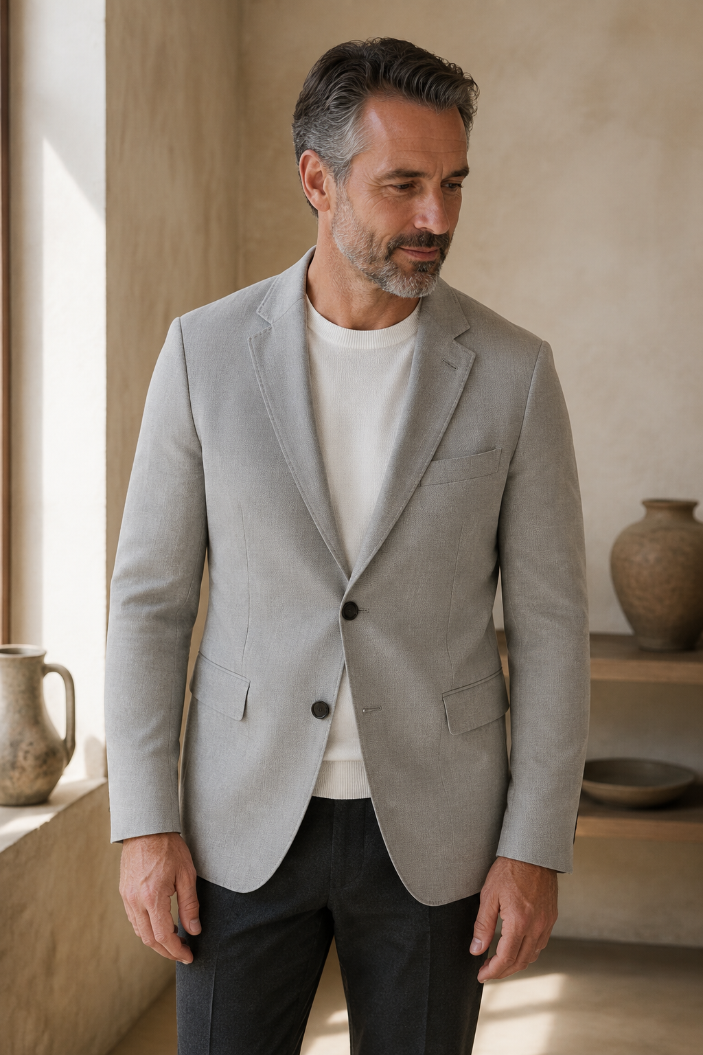 Gray cotton wool tailored blazer color hero