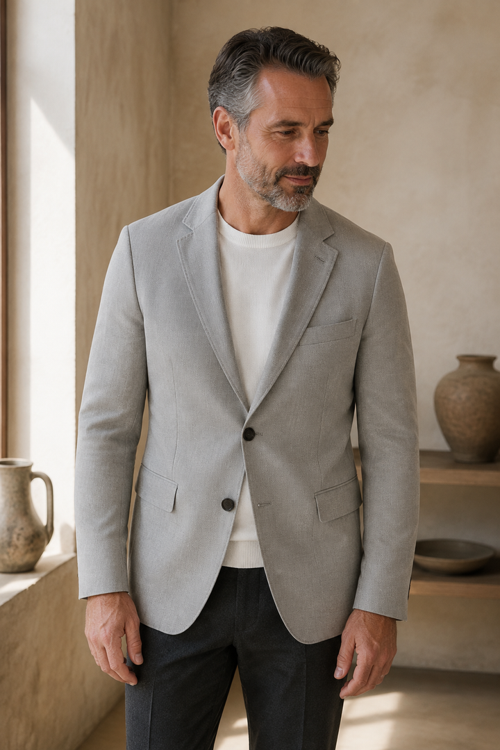 Gray cotton wool tailored blazer color hero