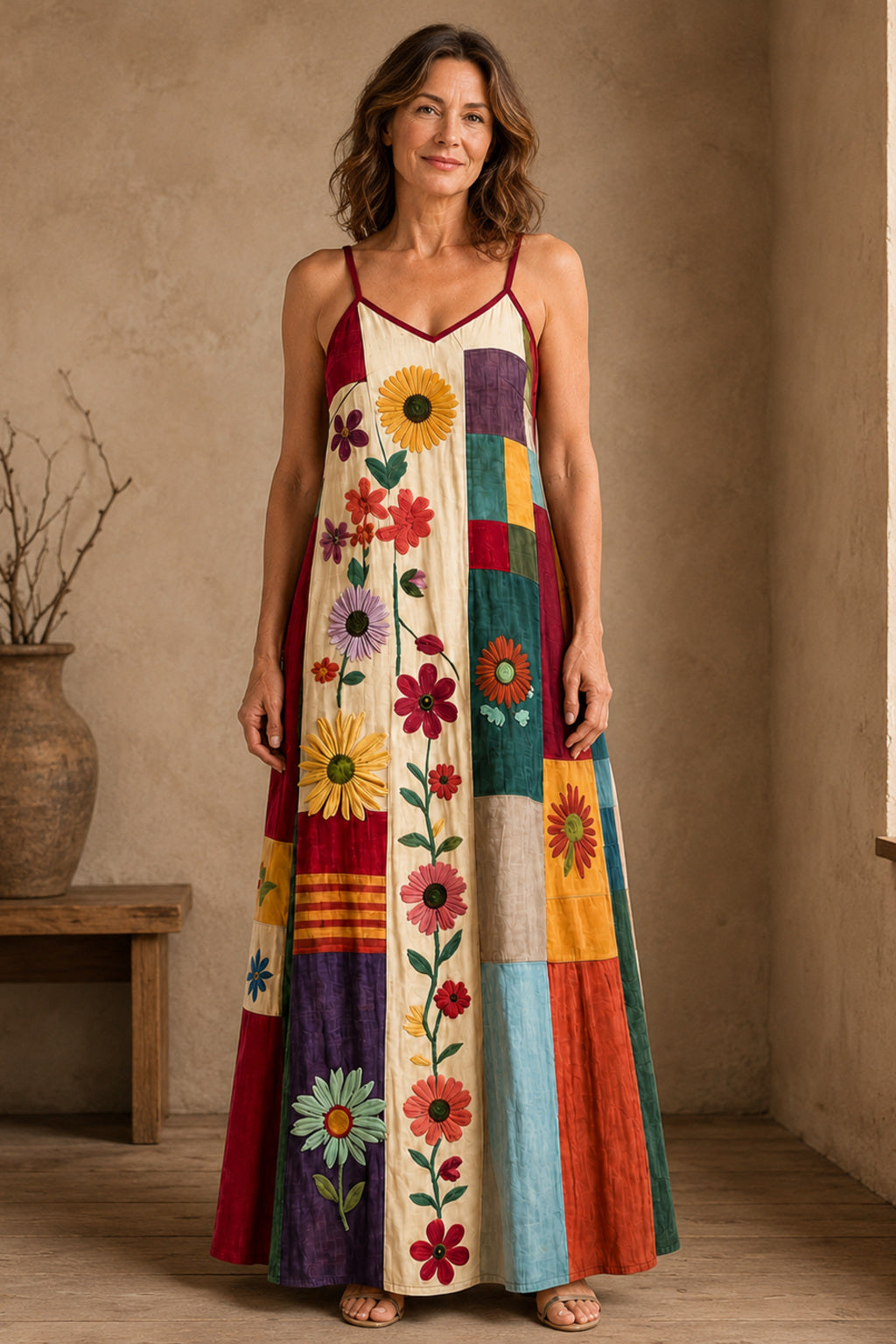 Devon | Patchwork Suspender Maxi Dress