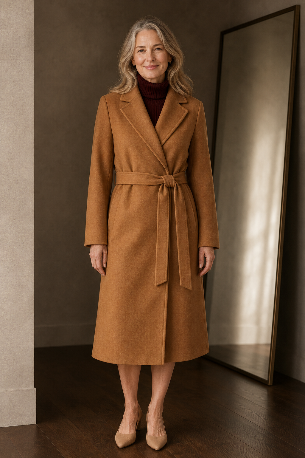 Wool belted midi coat closed