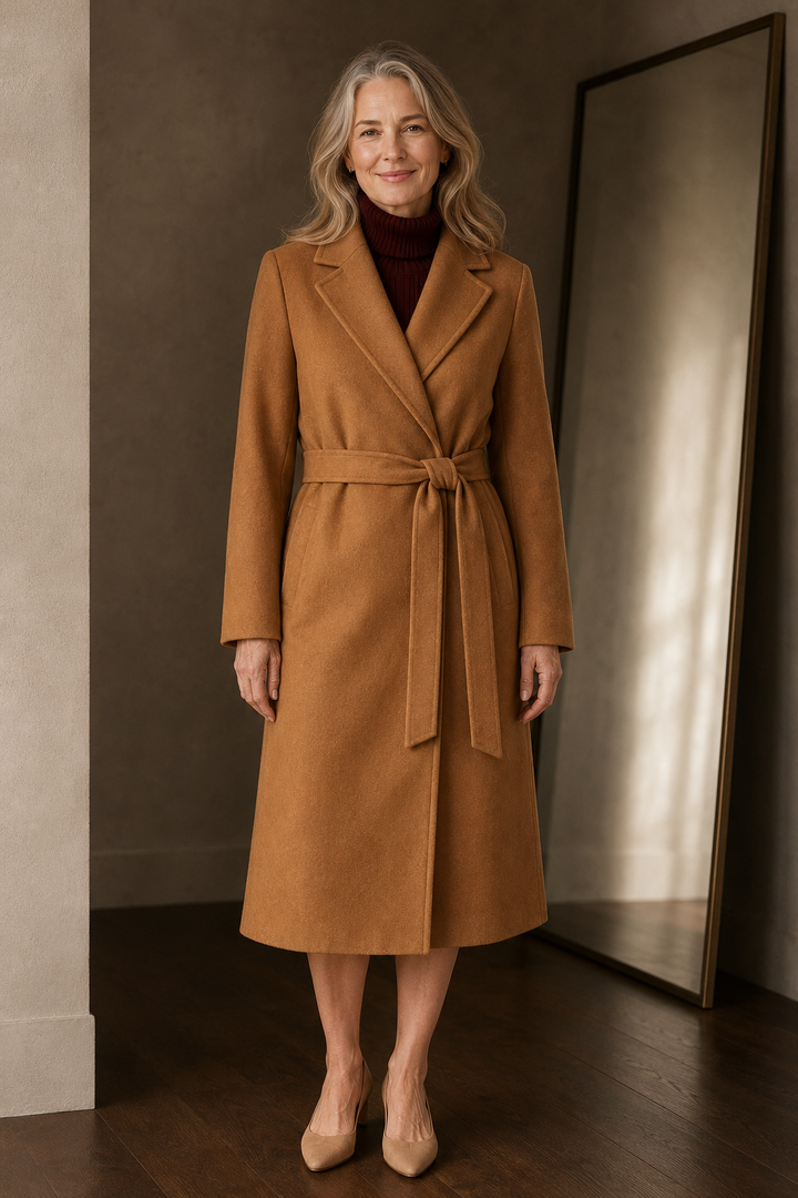 Wool belted midi coat closed