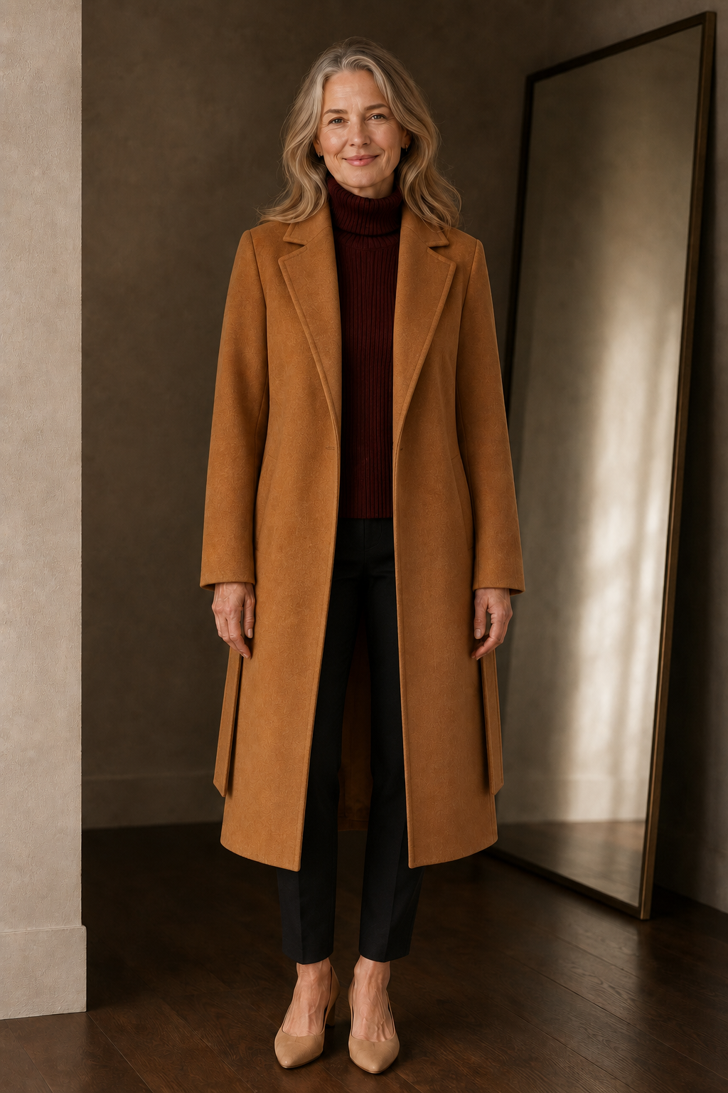 Wool belted midi coat open