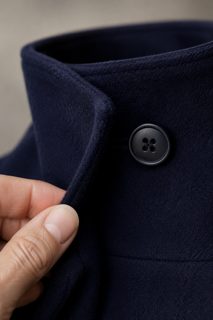Wool Blend Belted Cape Coat - fabric close-up