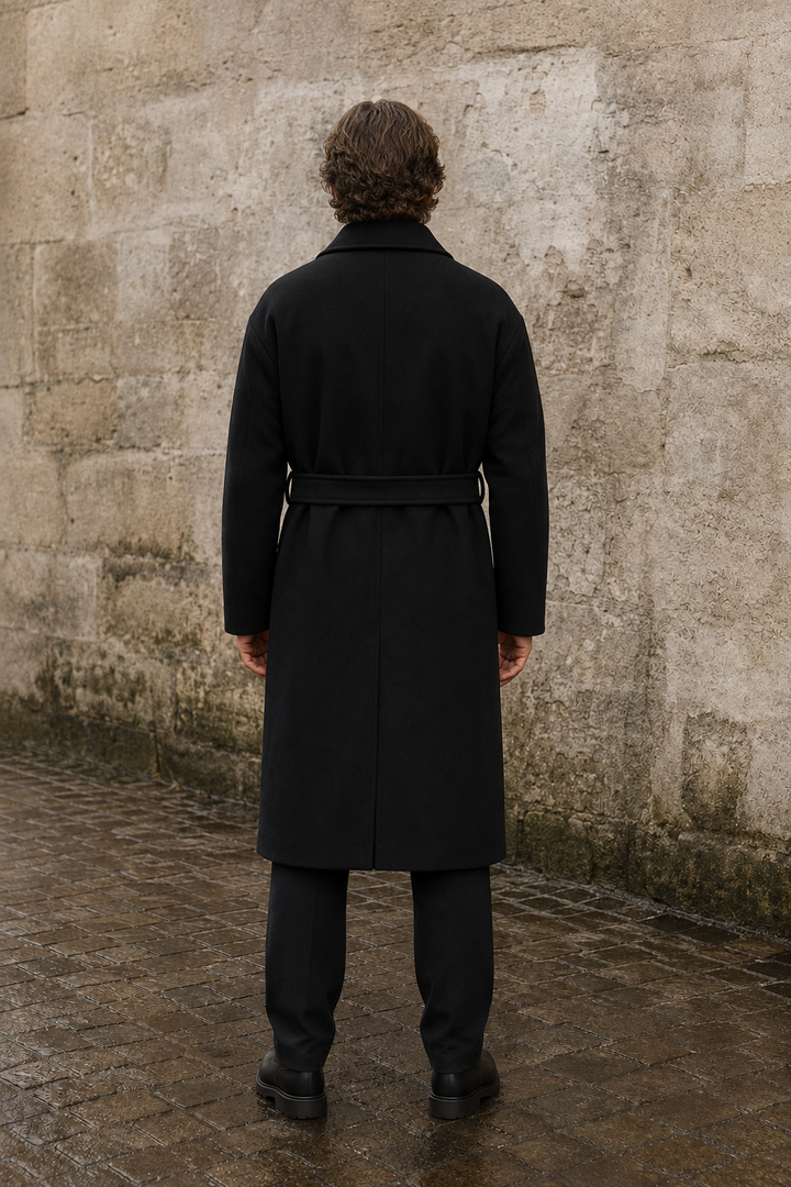 Men's Wool Blend Belted Wrap Coat - back