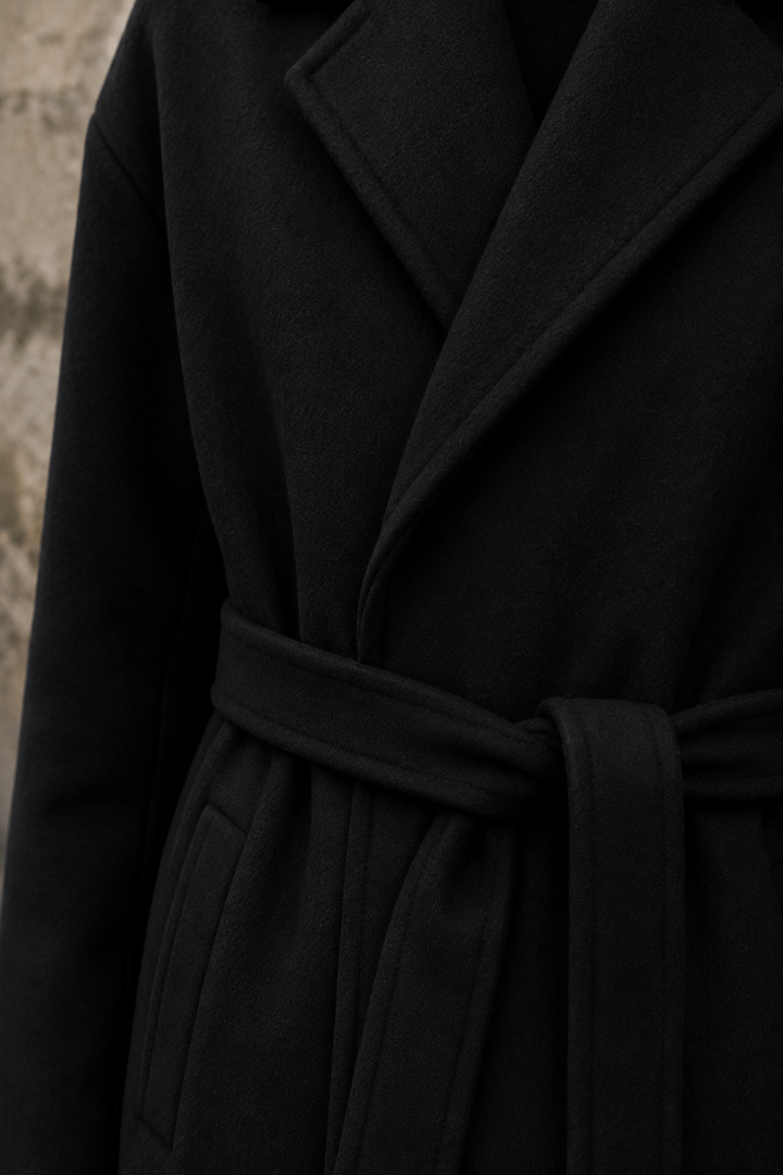 Men's Wool Blend Belted Wrap Coat - material close-up